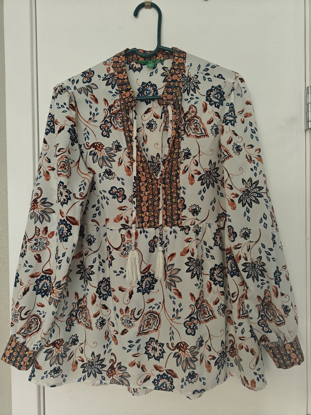 White Floral Boho Tunic with Navy and Rust Accents